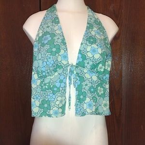 Teal 70s print halter top